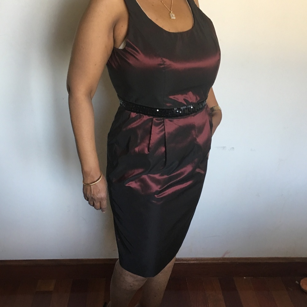 Carmen Marc Valvo wine taffeta cocktail dress (10)